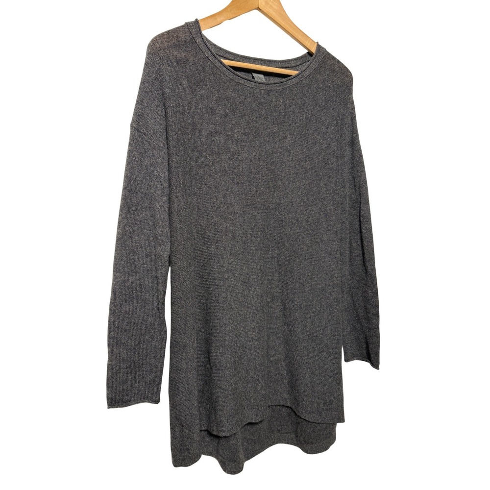 J.Crew Cashmere Tunic Sweater Charcoal Gray Crew Neck High Low Hem Womens Medium